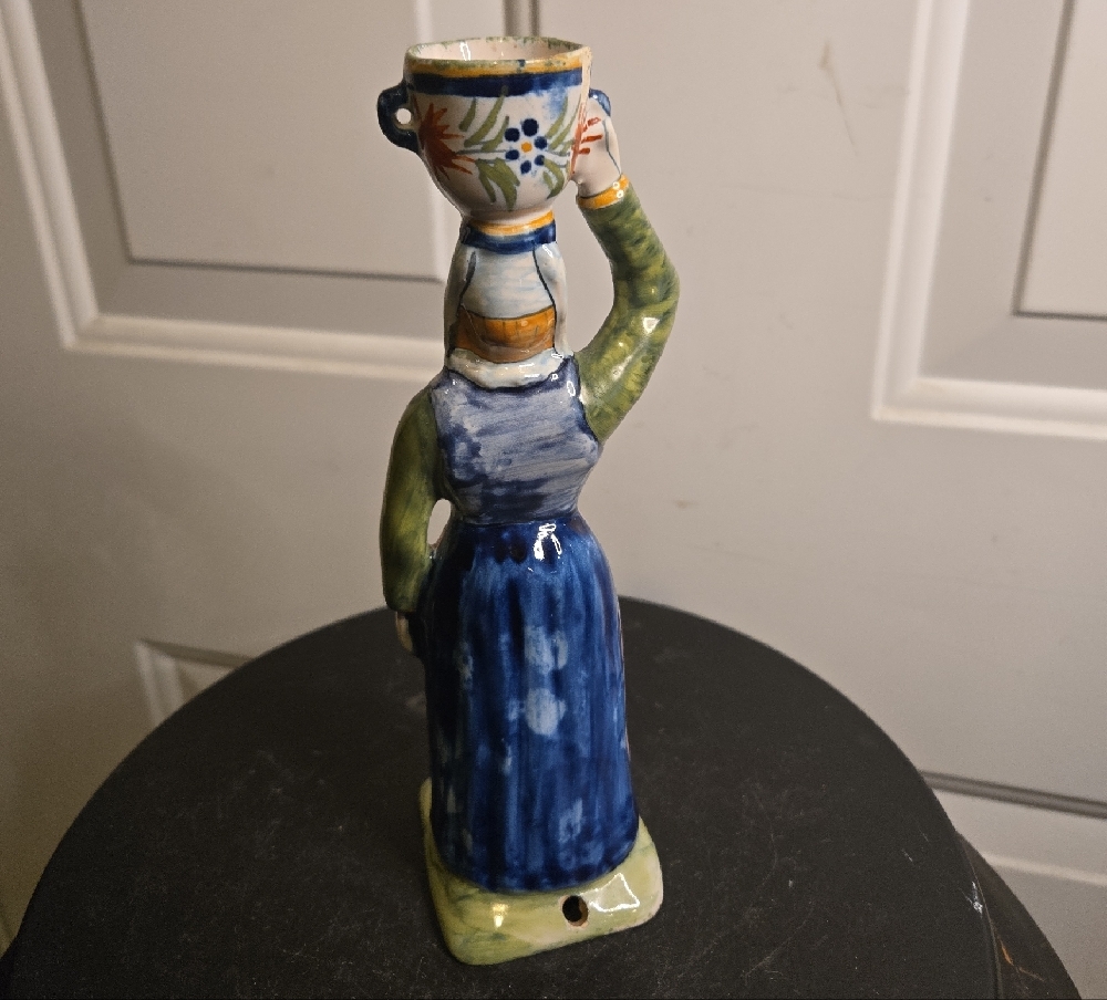 Vintage Henriot Quimper Ceramic Candlestick France Pottery French Woman - Picture 5 of 11